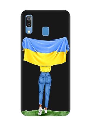 Матовий чорний чохол на samsung galaxy a30 (2019)/a20 (2019) дівчина з прапором (принт 263)