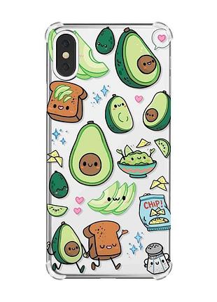Чехол с утолщёнными углами на iphone x/xs :: милашки авокадо каваи (принт 305)