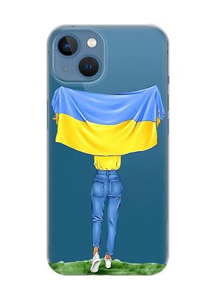 Прозрачный чехол на iphone 13 :: девушка с флагом (принт 263)