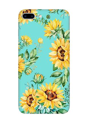 Матовый бирюзовый чехол на iphone 7 plus/8 plus :: подсолнухи (принт 288)