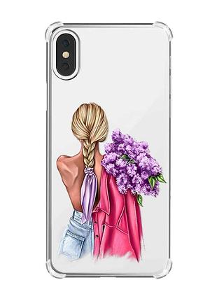 Чохол з потовщеними кутами на iphone x/xs :: дівчина з бузком (принт 7)