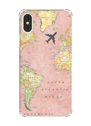 Чохол з потовщеними кутами на iphone x/xs :: подорожі. карта (принт 320)