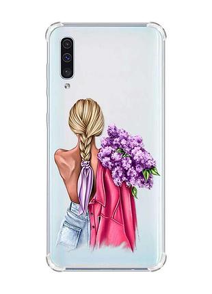 Чехол с утолщёнными углами на samsung galaxy а50 (2019) а505 :: девушка с сиренью (принт 7)