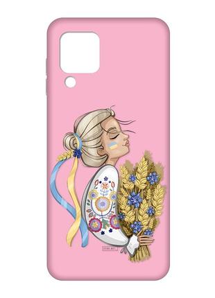 Матовый розовый чехол на samsung galaxy m32/a22/m22 4g :: украинка с колосками (патриотический принт 173)