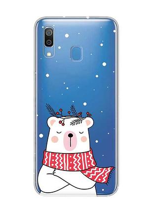 Прозорий чохол на samsung galaxy a30 (2019)/a20 (2019) ведмідь у шарфі (новорічний принт 147)