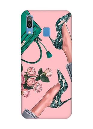 Матовый розовый чехол на samsung galaxy a30 (2019) / a20 (2019) :: туфельки и цветы (принт 225)