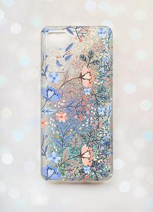 Чехол с блестками на xiaomi redmi note 11 pro серебряный :: цветочный фон (принт 371)