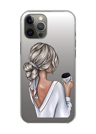 Прозрачный чехол на iphone 12 pro max :: девушка с латте (принт 227)