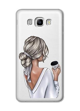 Прозрачный чехол на samsung galaxy j7(2016) j710 девушка с латте (принт 227)