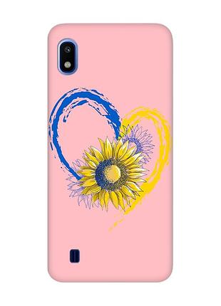 Матовий рожевий чохол на samsung galaxy a10 (2019) a105 :: серце з соняхом. україна (принт 260)