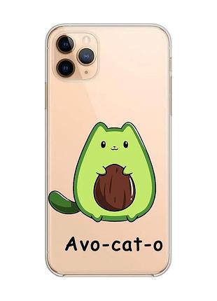 Прозрачный чехол на iphone 11 pro max :: котик авокадо (принт 306)