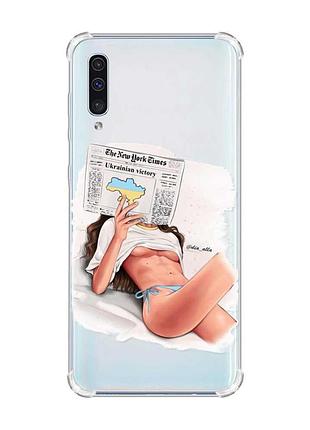 Чохол з потовщеними кутами на samsung galaxy а50 (2019) а505 :: дівчина з газетою (принт 31)