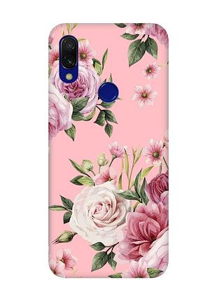 Матовый чехол с розовыми боками на xiaomi redmi 7 :: розовые цветы /принт 287/