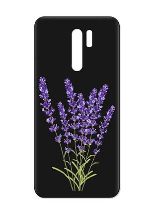 Матовый черный чехол на xiaomi redmi 9 :: лаванда (принт 28)