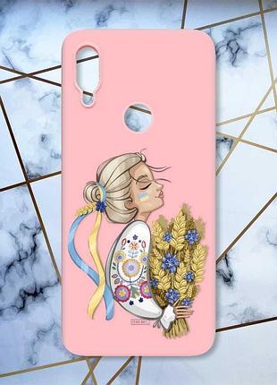 Матовый чехол с розовыми боками на xiaomi redmi note 7/7 pro :: украинка с колосками /принт 173/