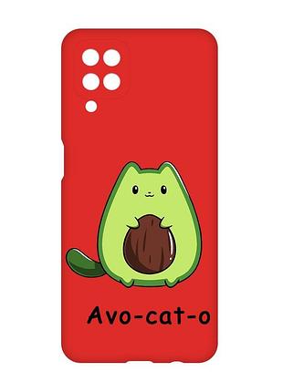 Матовий червоний чохол на samsung galaxy a12 :: котик авокадо (принт 306)