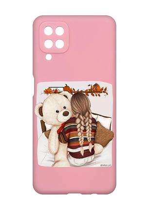 Матовий рожевий чохол на samsung galaxy a12 :: дівчинка з ведмедиком (принт 117)