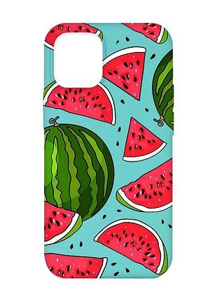 Матовый бирюзовый чехол на iphone 12/12 pro :: арбузы (принт 341)