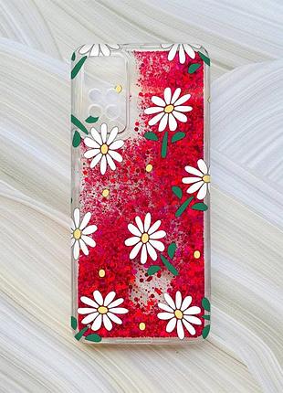 Чехол с плавающими блестками на xiaomi redmi note 11 pro розовый :: ромашки (принт 368)