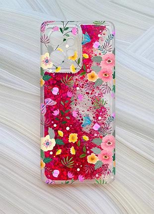 Чехол с плавающими розовыми блестками на xiaomi redmi note 12 4g цветочный фон (принт 369)