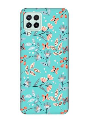 Матовий бірюзовий чохол на samsung galaxy m32/m22/a22 4g :: квітковий фон (принт 370)