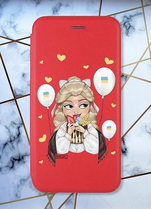 Чехол-книжка с рисунком на xiaomi redmi note 7/7 pro :: красный :: украинка со сладостями /принт 175/