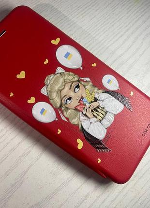 Чехол-книжка с рисунком на xiaomi redmi note 7/7 pro :: красный :: украинка со сладостями /принт 175/ 2
