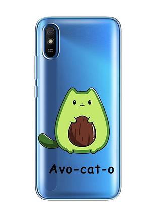 Прозрачный чехол на xiaomi redmi 9a :: котик авокадо (принт 306)