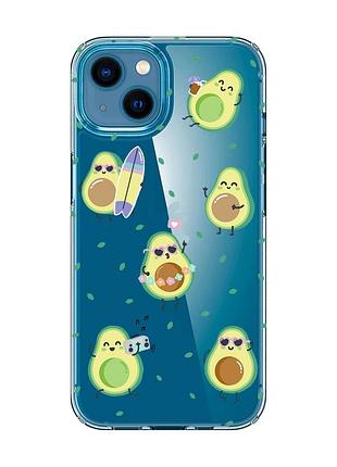 Прозрачный чехол на iphone 13 mini :: авокадо на отдыхе (принт 302)