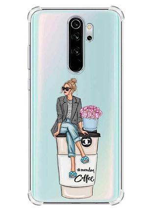 Чехол с утолщёнными углами на xiaomi redmi note 8 pro :: девушка на кофе (принт 228)