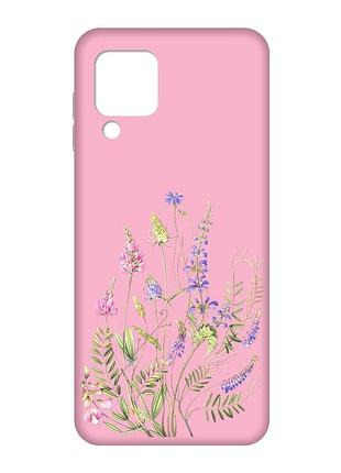 Матовый розовый чехол на samsung galaxy m32/a22/m22 4g :: цветочная идиллия (принт 382)