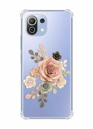 Чохол з потовщеними кутами на xiaomi mi 11 lite :: троянди (принт 275)
