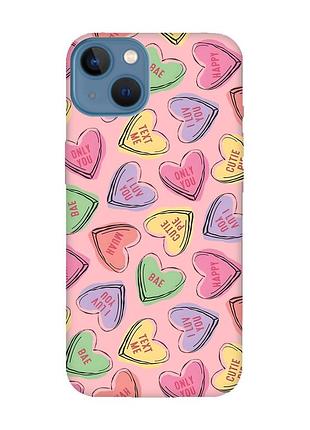 Матовий рожевий чохол на apple iphone 13 :: сердечка з текстом (принт 333)