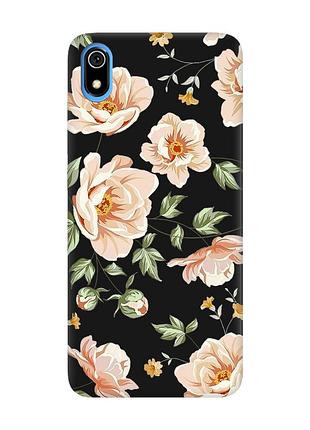 Матовый черный чехол на xiaomi redmi 7a :: цветы пастельные (принт 277)