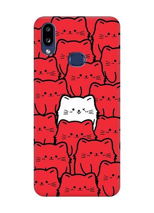 Матовый красный чехол на samsung galaxy a10s (a107) котики (принт 392)