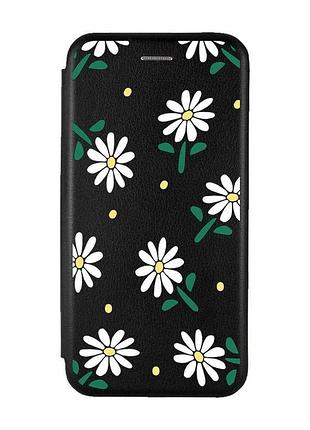 Чохол-книжка з малюнком для samsung galaxy a12 чорний :: ромашки (принт 368)