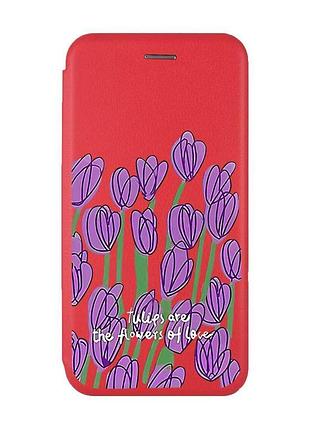 Чехол-книжка с рисунком для xiaomi redmi 12c красный :: тюльпаны (принт 265)