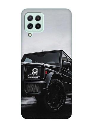 Матовый чехол с бирюзовыми боками на samsung galaxy m32/m22/a22 4g :: авто чёрное (принт 234)