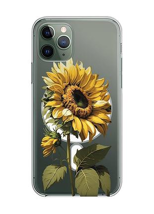 Магнитный чехол на iphone 12/12 pro с поддержкой magsafe :: подсолнечник (принт 274)