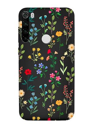 Матовый черный чехол на xiaomi redmi note 8t :: цветочный фон (принт 269)