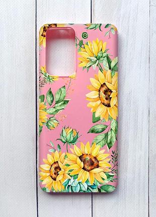 Матовый чехол на xiaomi redmi note 10 pro/10 pro max розовый :: подсолнухи (принт 288)