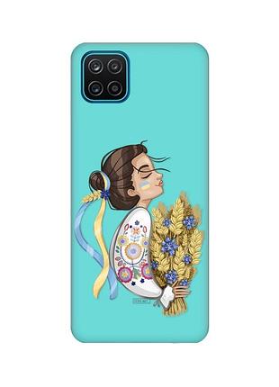 Матовый бирюзовый чехол для samsung galaxy a12 :: украинка с колосками (патриотический принт 172)