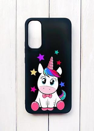 Матовый чехол на samsung a34 5g черный :: единорог (принт 102)