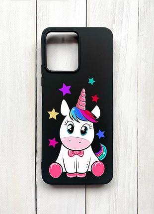 Матовый чехол на xiaomi redmi 12 черный :: единорог (принт 102)