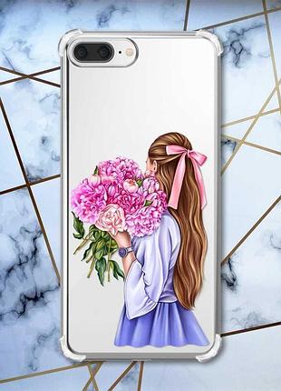 Чехол с утолщёнными углами на iphone 7 plus/8 plus :: девушка с пионами (принт 11)