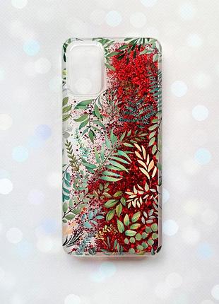 Чохол з плаваючими блискітками на samsung galaxy a02s червоний :: рослинний фон (принт 377)