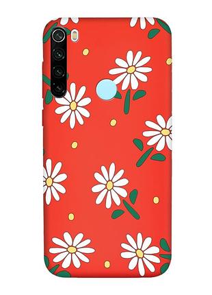 Матовый красный чехол на xiaomi redmi note 8t :: ромашки (принт 368)
