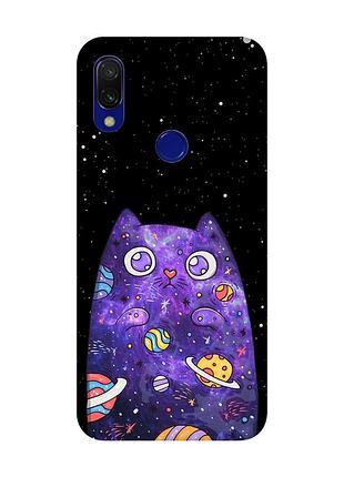 Матовый чехол с розовыми боками на xiaomi redmi 7 :: фиолетовая кошка /принт 361/
