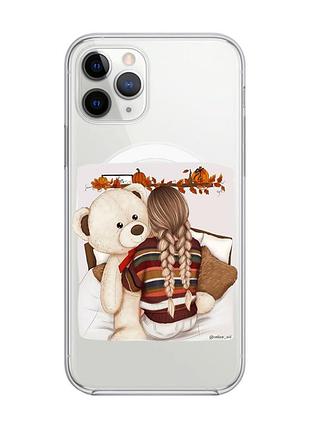 Магнітний чохол на iphone 11 pro max із підтримкою magsafe :: дівчинка з ведмедиком (принт 117)