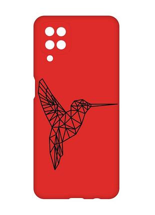 Матовый красный чехол на samsung galaxy a12 :: колибри (принт 122)